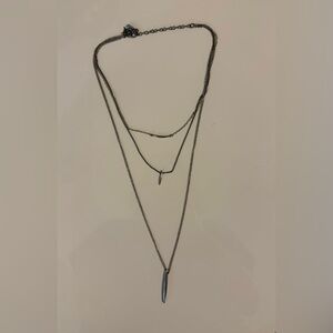 Layered Silver Multi-Chain Necklace with Two Pendants